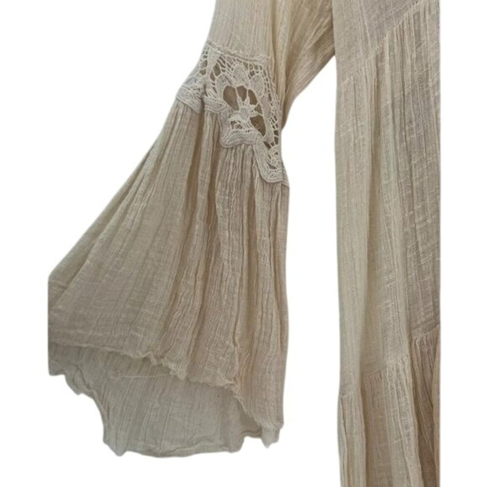 Free People x Free People One Gauzy Boho Cream Crochet Trim Mini Tent Dress - Picture 6 of 11
